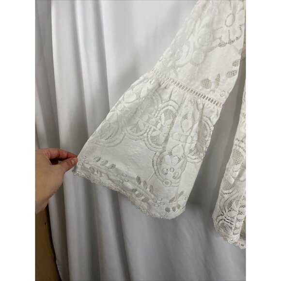 Spell (And the Gypsy) White Lace Empire Waist Boho Top w/ Bell Sleeves - Picture 9 of 14